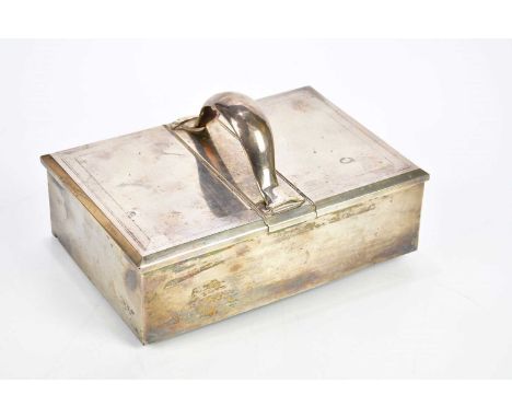 MAPPIN &amp; WEBB (probably); an Edward VII hallmarked silver two division cigar box, with engine turned decoration and centr