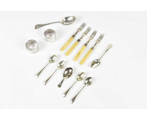 HARRISON BROTHERS &amp; HOWSON; a set of four Victorian hallmarked silver forks, with resin handles, Sheffield 1870, together