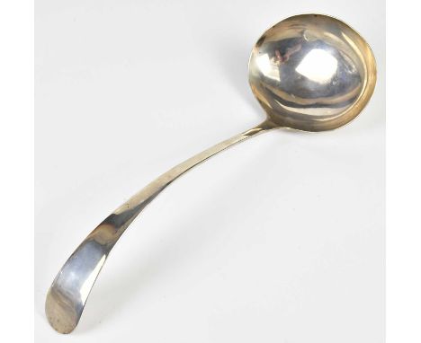 VINERS; a George V hallmarked silver soup ladle, Sheffield 1930, length 28cm, approx 5.9ozt/185g.