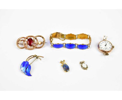 An interesting small group of costume jewellery, comprising a Norwegian sterling silver and blue enamelled plaque bracelet, a