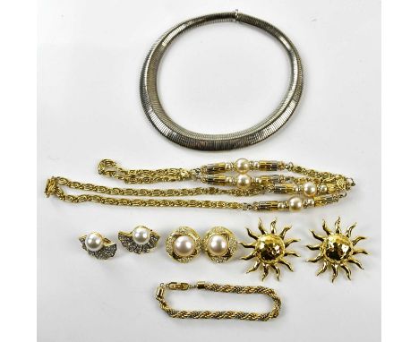 NINA RICCI; a gold and silver tone twist vintage bracelet, a pair of Butler diamante and faux pearl clip-on earrings and two 