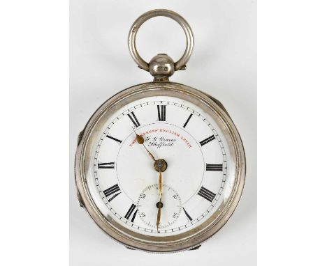 J. G. GRAVES, SHEFFIELD; a hallmarked silver cased key wind open face pocket watch, the enamel dial set with Roman numerals, 