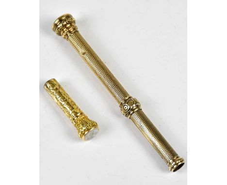 SAMPSON MORDAN &amp; CO; a Victorian yellow metal propelling pencil with engine turned decoration and plain seal terminal, le