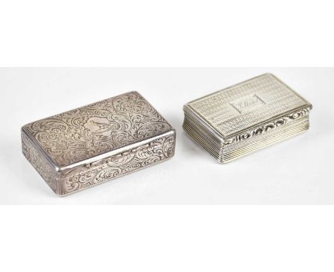 FRANCIS CLARK; a William IV hallmarked silver snuff box of rectangular form, with engine turned decoration and applied detail