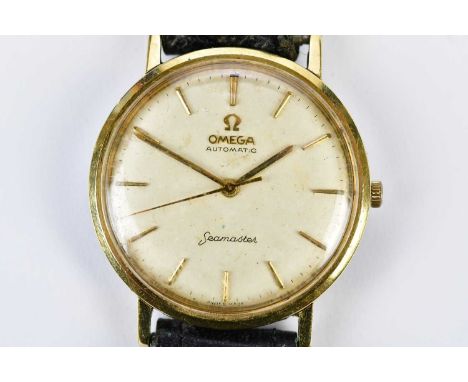 OMEGA; a gentleman's vintage gold plated and stainless steel 'Seamaster' automatic wristwatch with seahorse logo to the case 