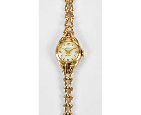 ACCURIST; a lady's vintage 9ct yellow gold wristwatch with pierced 9ct gold bracelet, boxed, total approx 11.60g.