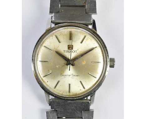TISSOT; a gentleman's vintage stainless steel Seastar Seven wristwatch, with engraved logo to case back, diameter 34mm exclud