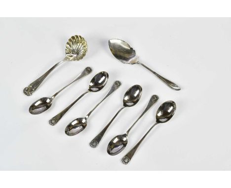 BARKER BROTHERS SILVER LTD; a cased set of six George V hallmarked silver teaspoons, Birmingham 1931, together with hallmarke