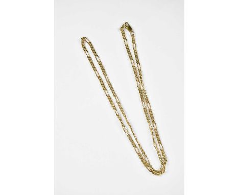 A 9ct yellow gold fetter and curb chain, length 62cm, approx. 18g. 