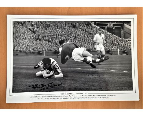 Football, Peter McParland signed 12x18 black and white photograph picturing him in action for Aston Villa during the 1957 FA 