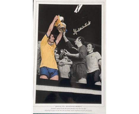Frank McLintock signed Arsenal 1971 McLINTOCK Moment 16x12 colourised print. Arsenal's captain Frank McLintock proudly raises