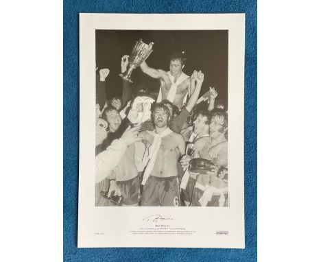 Ron Harris signed 22x16 1971 European Cup Winners Cup Final Replay black and white print. Jubilant Chelsea Captain Ron Harris