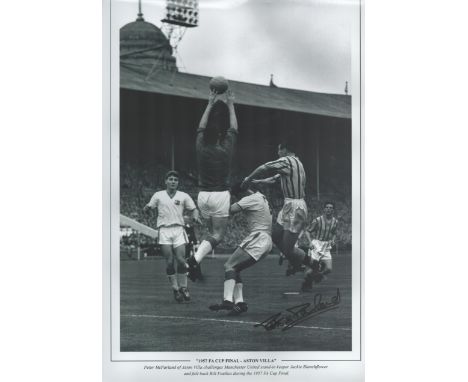 Football. Peter McPartland Signed 18x12 black and white photo. Photo shows McPartland of Aston Villa challenging Man Utd Goal