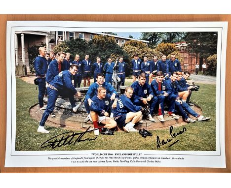 Football, Martin Peters and Sir Geoff Hurst signed 12x18 colour photograph picturing the 1966 World Cup Hopefuls of the Engla