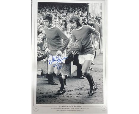 Willie Morgan signed 16x12 Manchester United 1970 FA Cup colour print. Manchester United's Willie Morgan and George Best take