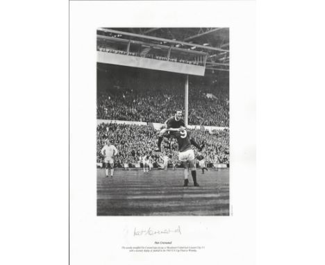 Pat Crerand signed 16x12 black and white print. The usually unruffled Pat Crerand leaps for joy as Manchester United beat Lei