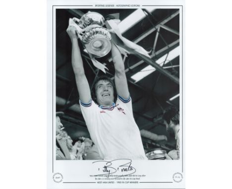 Football. Billy Bonds Signed 16x12 black and white photo with claret and blue around edges of shirt. Autographed Editions, Li