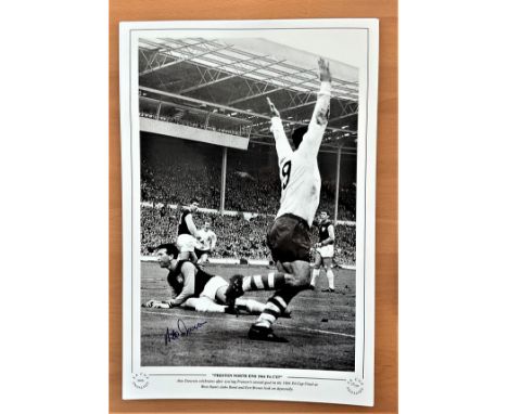Football, Alex Dawson signed 12x18 black and white photograph pictured as he celebrates scoring the second goal in the 1964 F