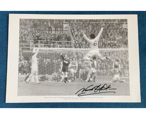 Norman Hunter signed 20x13 black and white print Norman Bite Yer Legs Hunter leaps for joy as Allan Clarke scores the goal th