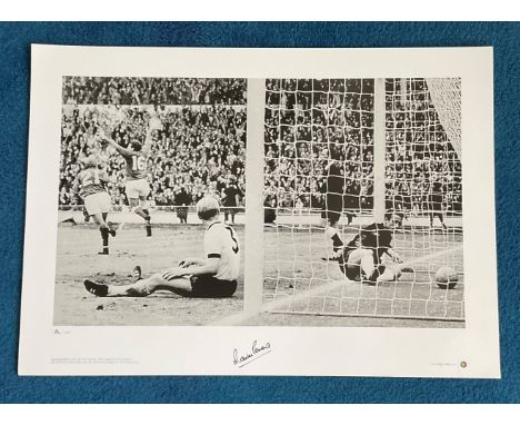 Martin Peters signed 22x16 Big blue tube Cup Kings Series black and white print picturing Peters celebrating after scoring fo