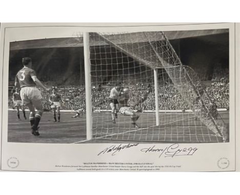 Nat Lofthouse and Harry Gregg signed Bolton Wanderers v Manchester United 1958 FA Cup Final 16x12 black and white print. Bolt