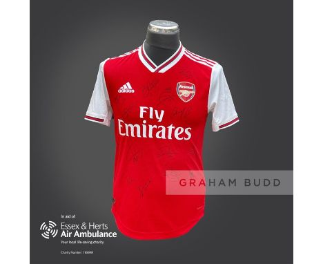 Arsenal 2019-20 season replica shirt personally signed in black marker to the front by 14 members of the playing squad. Comes