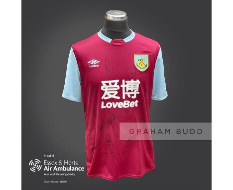 Burnley 2019-20 season replica shirt personally signed in black marker to the front by 17 members of the playing squad. Comes