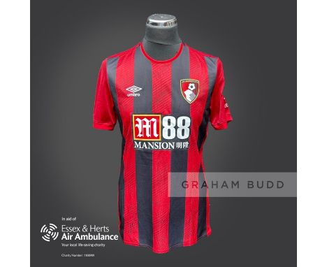 AFC Bournmouth 2020-21 season replica shirt personally signed in black marker to the front by 23 members of the playing squad