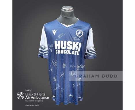 Millwall 2019-20 season replica shirt personally signed in silver marker to the front by 18 members of the playing squad. Com