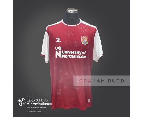 Northampton Town 2020-21 season replica shirt personally signed in silver&nbsp;marker to the front by 24 members of the playi