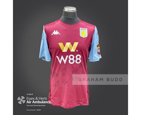 Aston Villa 2019-20 season replica shirt personally signed in black marker to the front by 13 members of the playing squad. C