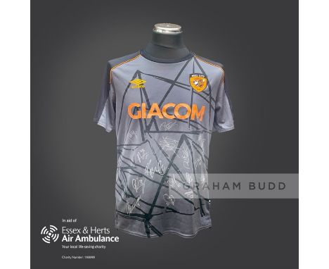 Hull City 2020-21 season replica away shirt personally signed in black marker to the front by 16 members of the playing squad