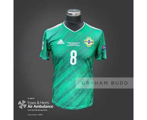 Northern Ireland v Romania, 4th September 2020. Steven Davies match issued shirt personally signed in black marker to the fro