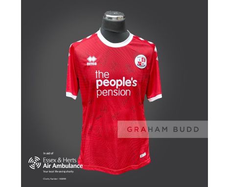 Crawley Town 2020-21 season replica shirt personally signed in black marker to the front by 24 members of the playing squad. 