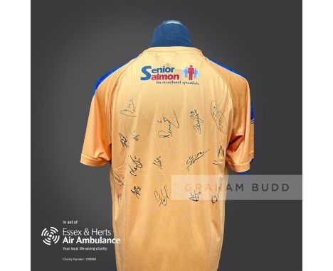 Mansfield Town 2020-21 season replica shirt personally signed in black marker to the back by 18 members of the playing squad.