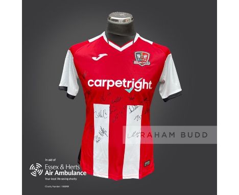 Exeter City 2020-21 season replica shirt personally signed in black marker to the front by 21 members of the playing squad. C