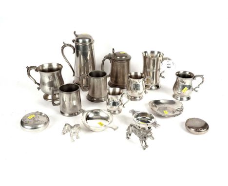 A selection of pewter tankards, including: a ‘Cornish Pewter’ 1pt. hinged tankard, by James Dixon & Sons, Sheffield; a tankar