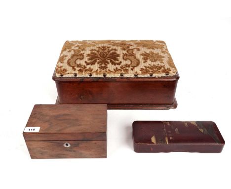 A 19th Century walnut tea caddy, opening to reveal two lidded compartments; lids possibly later, a 20cms wide Victorian walnu