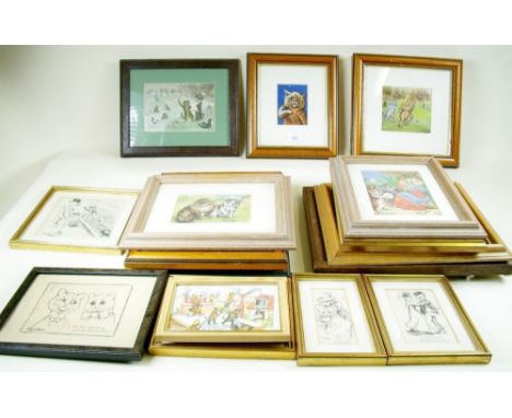 A group of eighteen Louis Wain cat prints - the largest 18 x 13cm