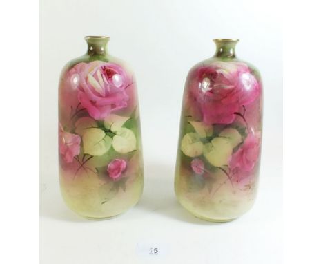 A pair of Wilkinson 'Rozanne' vases painted roses and signed Machin