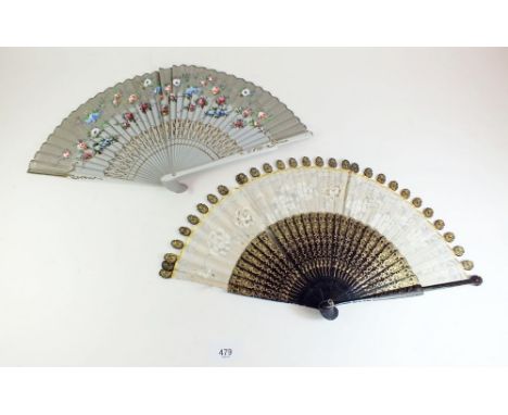 Two vintage painted wooden fans