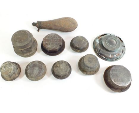 A selection of vintage metal hub caps.