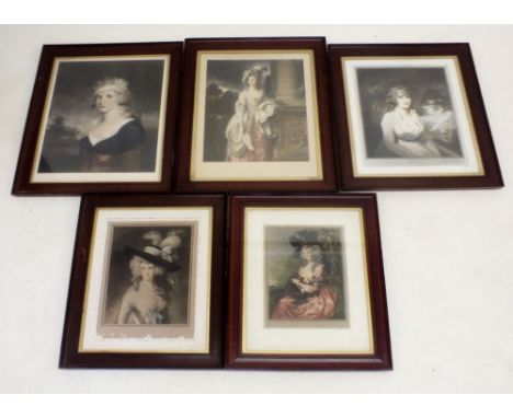 Five prints of Old Master portraits of 18th century ladies - 43 cm by 35cm