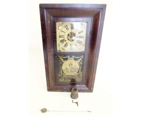 An American mahogany wall clock with print of Burns monument to door