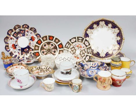 Assorted Ceramics, comprising a Herend cup and saucer, two RCD small plates and dish, two blue and gilt Wedgwood dishes, Roya