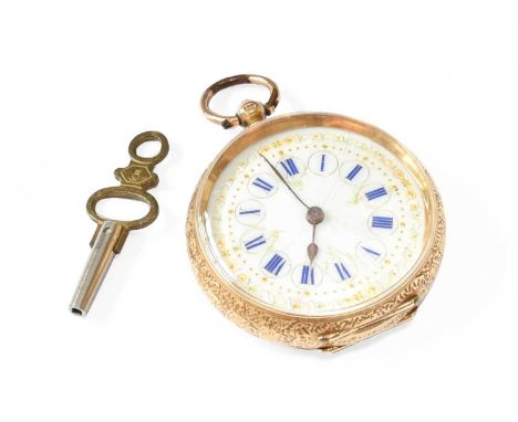 A Lady's Fob Watch, case stamped 18kDial with a sereis of fine cracks to the enamel. Case in fair condition with light wear a