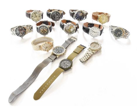 Two Military Style MWC Quartz Wristwatches, a Swiss Army Style Quartz Wristwatch, Three Adidas Quartz Wristwatches, Plated Ma
