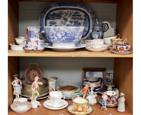 A Collection of Decorative Ceramics, including: a Masons Ironstone Jug, two Royal Crown Derby Cups and Saucers, Dessert Plate