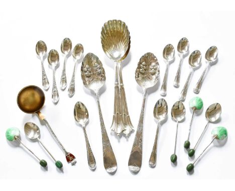 A Collection of Assorted Silver Flatware, comprising a pair of Albany pattern serving-spoons with shell-shaped bowls, Sheffie