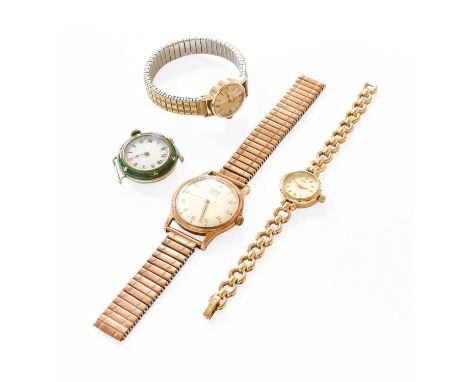 A Gent's 9 Carat Gold Rotary Wristwatch, A Lady's Plated Omega Wristwatch, A Lady's Enamel Wristwatch and A Lady's Plated Rot
